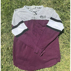 Pink Victoria's Secret Women's Size XS Long‎ Sleeve Lace Up Jersey Purple Grey